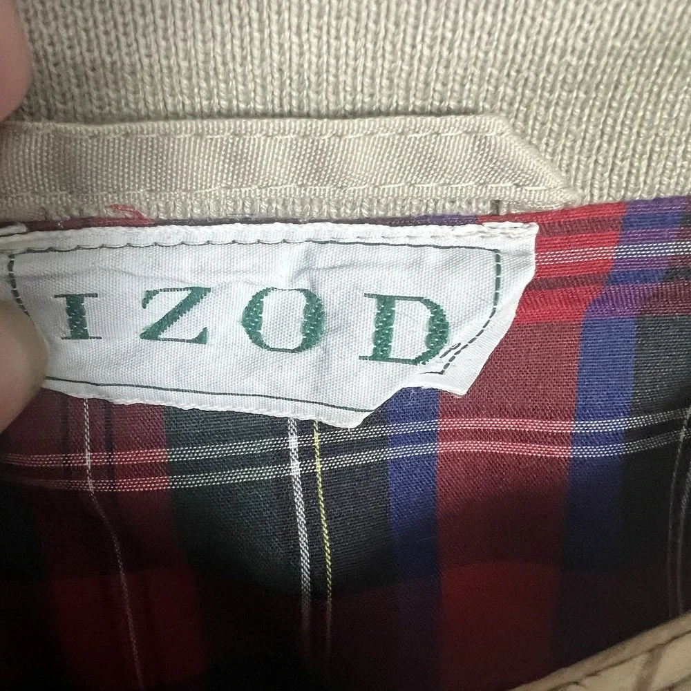 Izod Men XL Vintage Khaki/Plaid Lining Cotton/Polyester Harrington Jacket